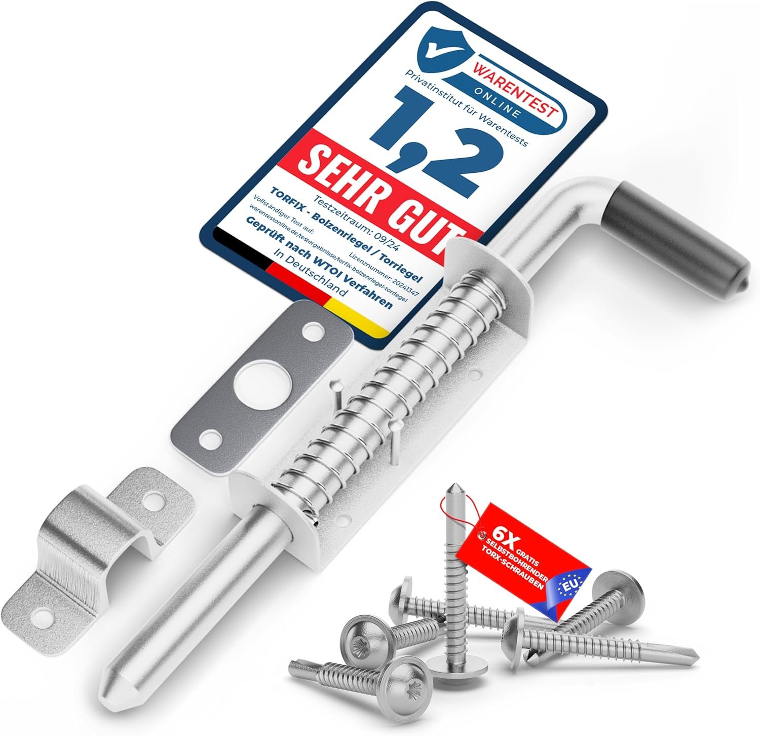 Torfix® Federriegel 220 mm Riegel robuster Torriegel Schlossriegel Türriegel zur sicheren Verriegelung Bodenschieber Riegel Torschlossriegel 6x selbstbohrender Torx-Schrauben für Tore und Türen