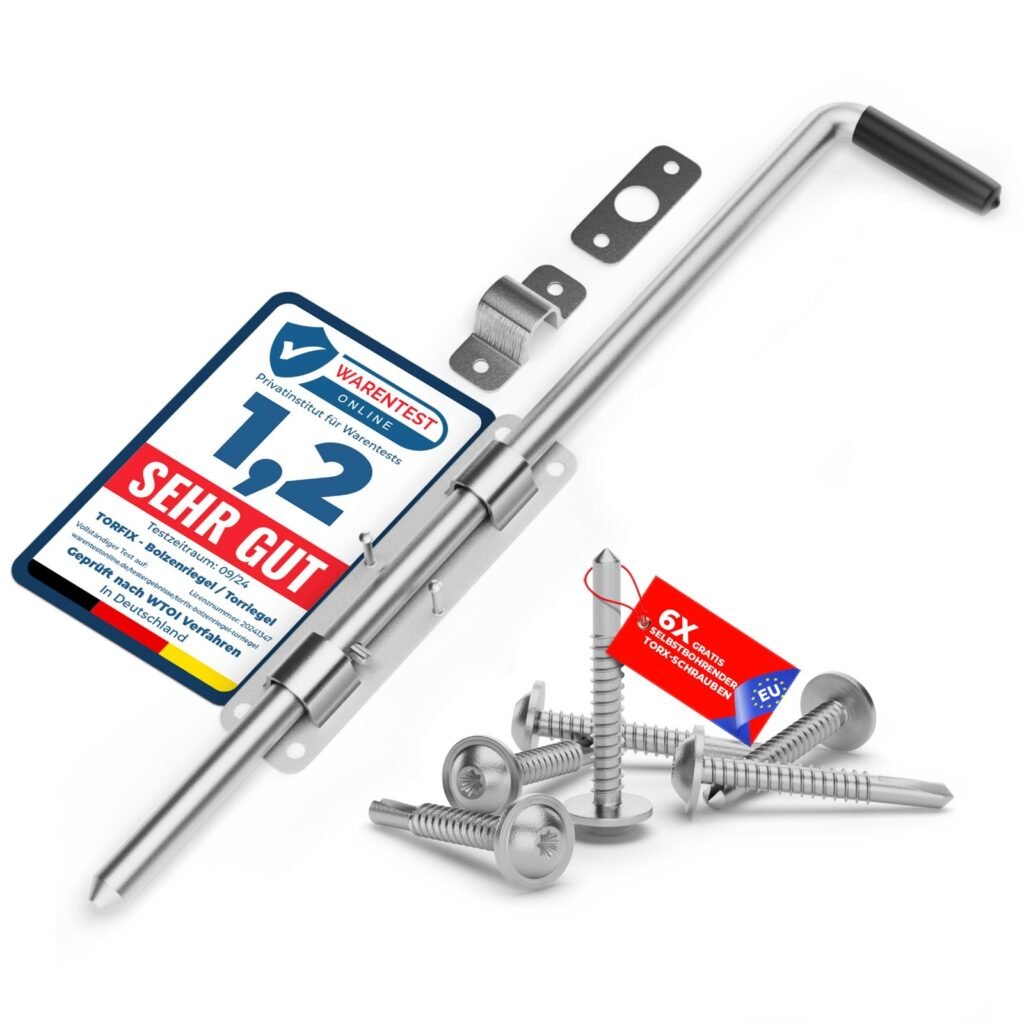 Torfix® Bolzenriegel Riegel robuster Torriegel Schlossriegel 420 mm Türriegel zur sicheren Verriegelung Bodenschieber Torschlossriegel Verzinkt 12x selbstbohrender Torx-Schrauben für Tore & Türe