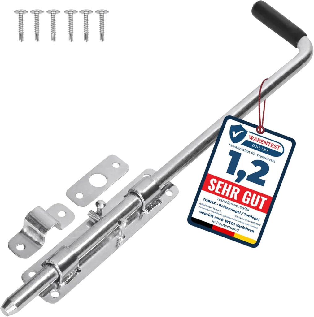 Torfix Bolzenriegel Torriegel 420mm aus verzinktem Stahl inklusive Befestigungsschrauben von Tornowerk.
